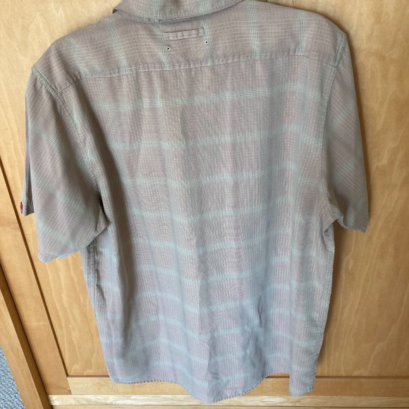 The North Face Sz L Mens Tan Plaid Zip Pocket Short Sleeve Bottom Down Shirt - Picture 4 of 8